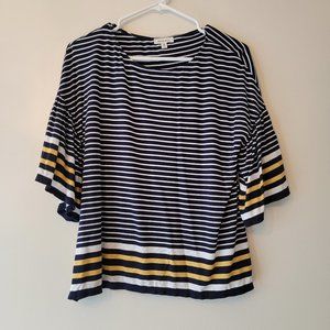 Max Studio, Striped Tee with Ruffle Sleeve, Size M